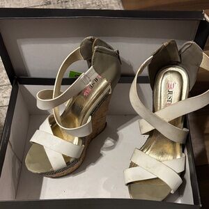 JustFab Women's Cream Wedge Sandals